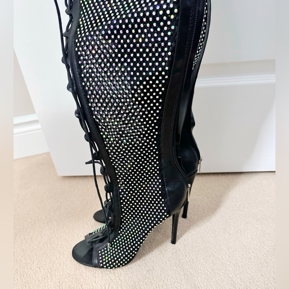Knee High Thigh High Sparkly Crystal Boots by miss Lola